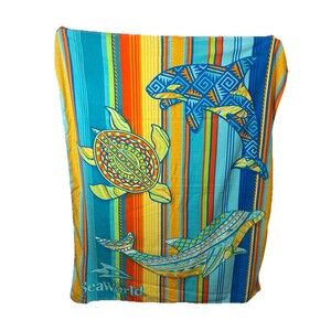 Sea World Beach Towel Turtle Dolphin Polynesian Print 54x68"